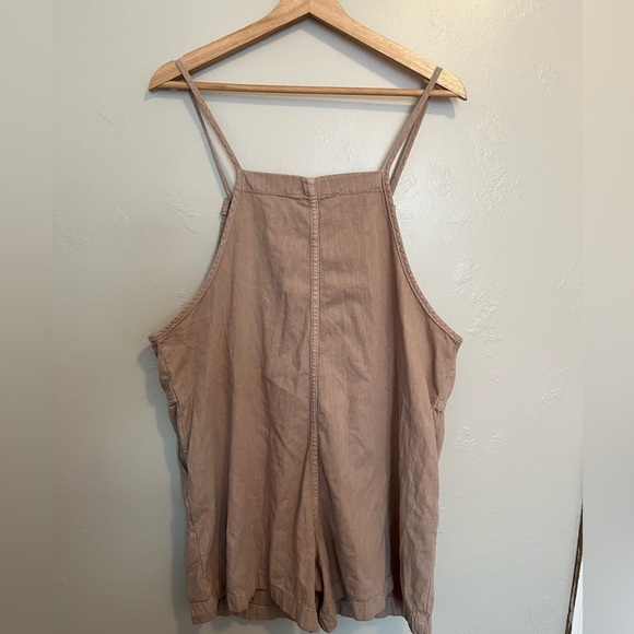 Monki Nobu Cotton Dungaree Romper In Beige - Picture 12 of 14